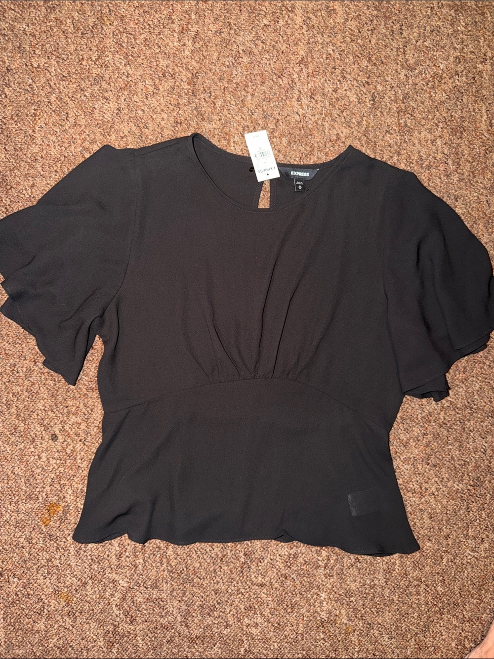 NWT Express Black Flutter-Sleeve Peplum Blouse